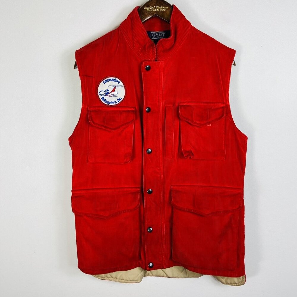 Vtg Gant The Rugger Corduroy Vest Sz S Commodore Helicopters Patch 70s 80s ?